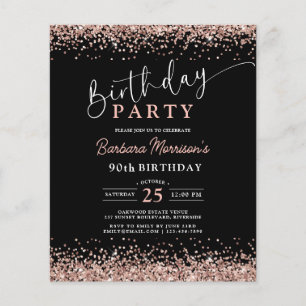 Budget Rose Gold Black Any Age 90th Birthday Flyer