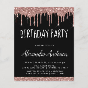 Budget Rose Gold Black Glitter Birthday Flyer