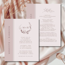 Budget Rose Gold Blush Monogram Wedding Invite