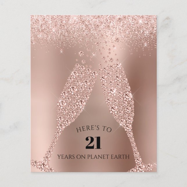 Budget Rose Gold Champagne 21st Birthday Card (Front)
