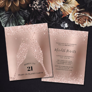 Budget Rose Gold Champagne 21st Birthday Invite
