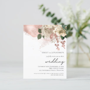 Budget Rose Gold Champagne Florals Wedding Invite