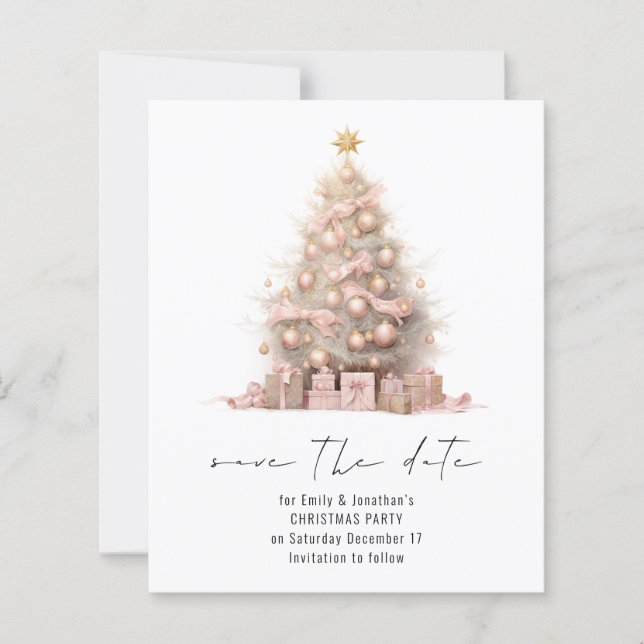 Budget Rose Gold Christmas Tree Save the Date (Front)