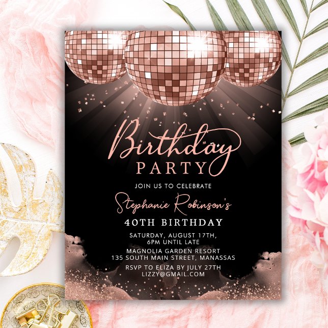 Budget Rose Gold Disco Ball 40th Birthday Invite (Creator Uploaded)