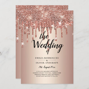Budget Rose Gold Dripping Glitter WEDDING Invite