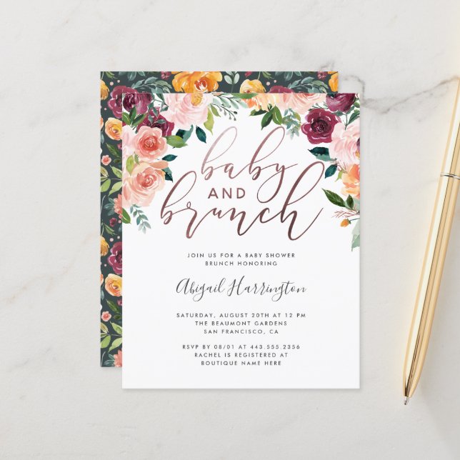 Budget Rose Gold Floral Brunch Baby Shower (Front/Back In Situ)