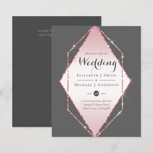 Budget Rose Gold Foil Look Geometric Wedding (Front/Back)