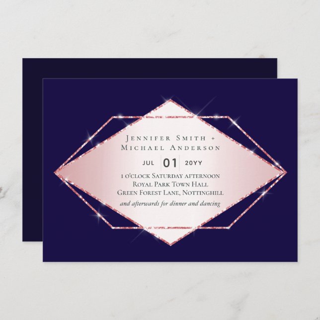 Budget Rose Gold Foil Look Geometric Wedding (Front/Back)