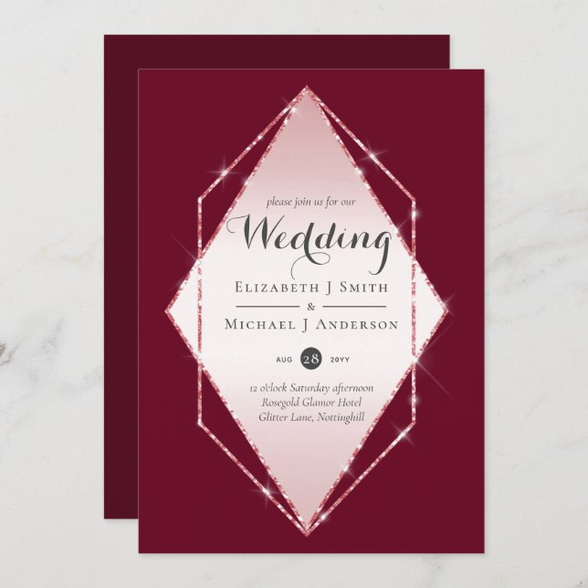 Budget Rose Gold Foil Look Geometric Wedding (Front/Back)