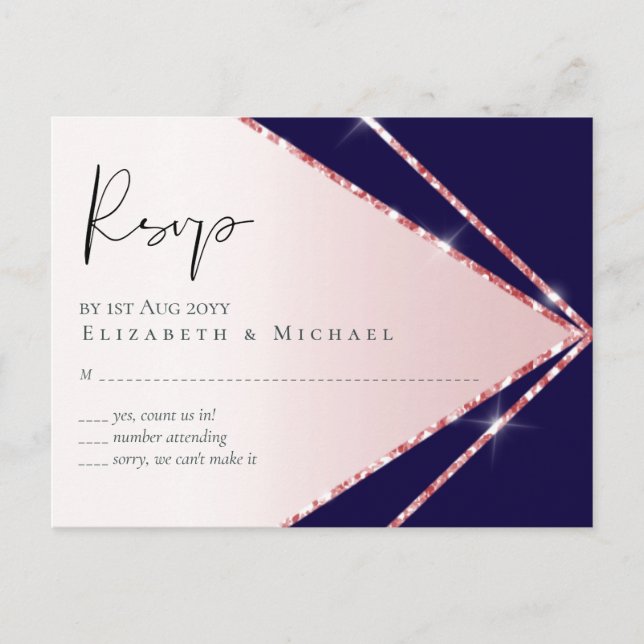 Budget Rose Gold Foil Look Geometric Wedding Postcard (Front)