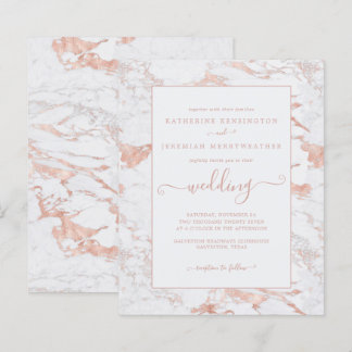 Budget Rose Gold Foil Marble Wedding Invitation