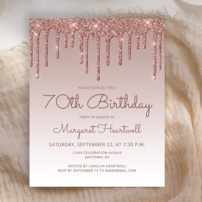 Budget Rose Gold Glam 70th Birthday Party Invite (Creator Uploaded)