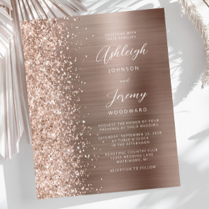 Budget Rose Gold Glam Glitter Wedding Invitation