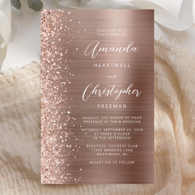 Budget Rose Gold Glam Glitter Wedding Invitation (Creator Uploaded)