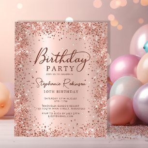 Budget Rose Gold Glitter 10th Birthday Invitation