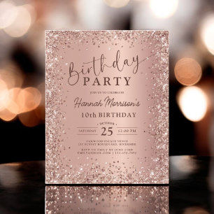 Budget Rose Gold Glitter 10th Birthday Invitation Flyer