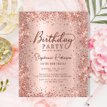Budget Rose Gold Glitter 16th Birthday Invitation<br><div class="desc">Budget Modern elegant rose gold metallic and glitter Sweet 16 (Sixteen) birthday party invitations. This girly card design features stylish handwritten calligraphy script,  blush pink or rose gold faux brushed metallic background with loose glam glitter frame around. Easy to personalise,  perfect for any age.</div>