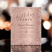 Budget Rose Gold Glitter 16th Birthday Invitation