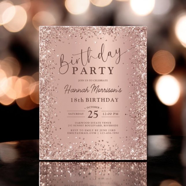 Budget Rose Gold Glitter 18th Birthday Invitation (Creator Uploaded)