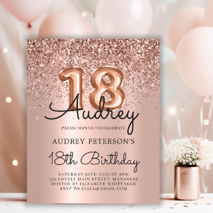 Budget Rose Gold Glitter 18th Birthday Invitation