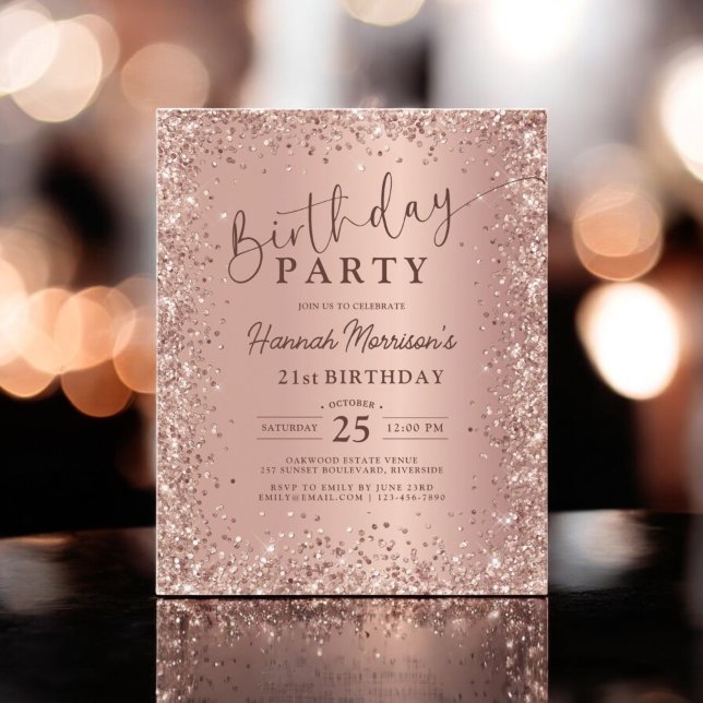 Budget Rose Gold Glitter 21st Birthday Invitation Flyer (Creator Uploaded)