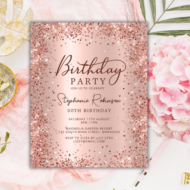 Budget Rose Gold Glitter 30th Birthday Invitation (Creator Uploaded)