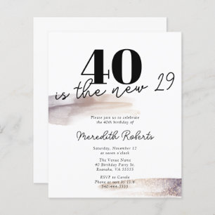 Budget Rose Gold Glitter 40th Birthday Invitation