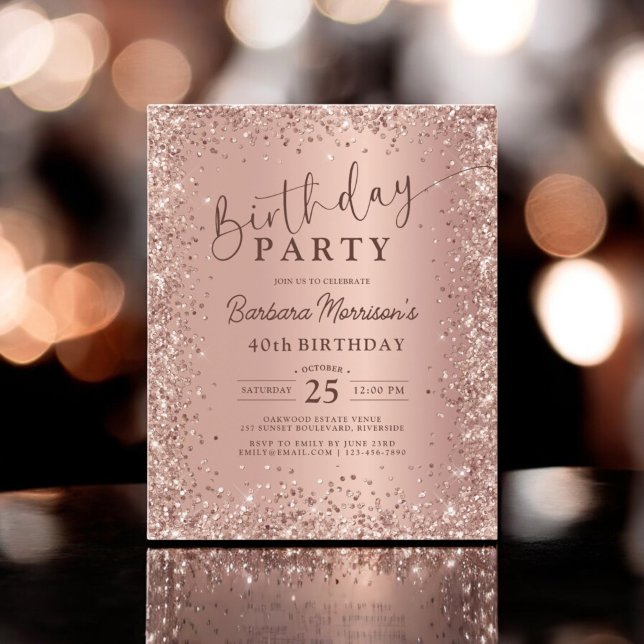Budget Rose Gold Glitter 40th Birthday Invitation (Creator Uploaded)