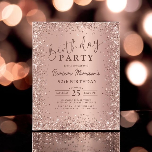 Budget Rose Gold Glitter 50th Birthday Invitation Flyer (Creator Uploaded)