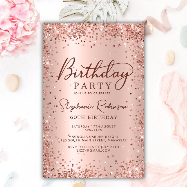 Budget Rose Gold Glitter 60th Birthday Invitation (Creator Uploaded)