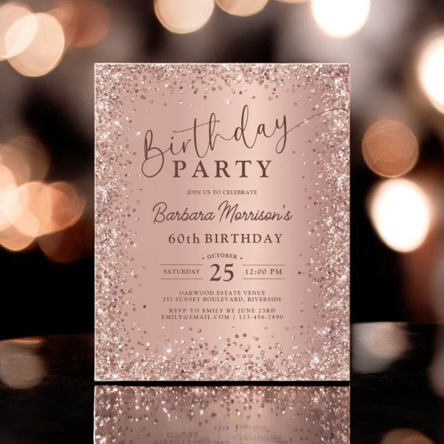 Budget Rose Gold Glitter 60th Birthday Invitation Flyer (Creator Uploaded)