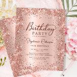 Budget Rose Gold Glitter 70th Birthday Invitation<br><div class="desc">Budget Modern elegant rose gold metallic and glitter 70th birthday party invitations. This adult girly card design features stylish handwritten calligraphy script,  blush pink or rose gold faux brushed metallic background with loose glam glitter frame around. Easy to personalise,  perfect for any age.</div>