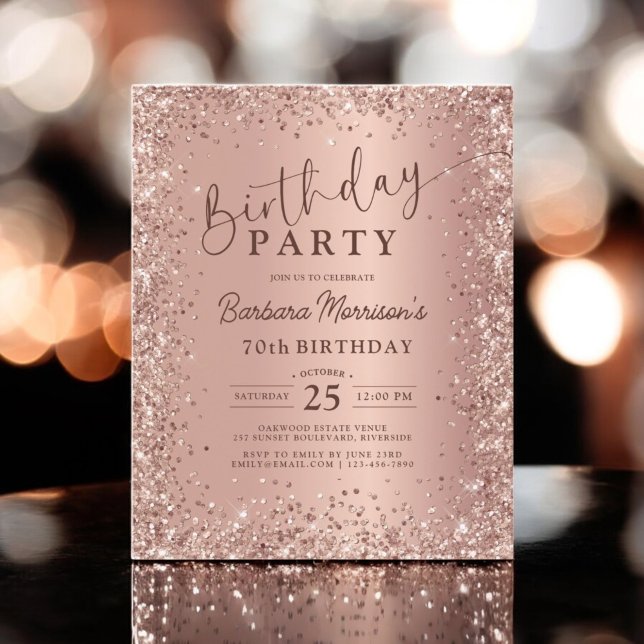 Budget Rose Gold Glitter 70th Birthday Invitation Flyer (Creator Uploaded)