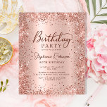 Budget Rose Gold Glitter 80th Birthday Invitation<br><div class="desc">Budget Modern elegant rose gold metallic and glitter 80th birthday party invitations. This adult girly card design features stylish handwritten calligraphy script,  blush pink or rose gold faux brushed metallic background with loose glam glitter frame around. Easy to personalise,  perfect for any age.</div>