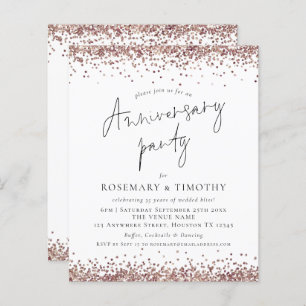 Budget Rose Gold Glitter Anniversary Party Invite