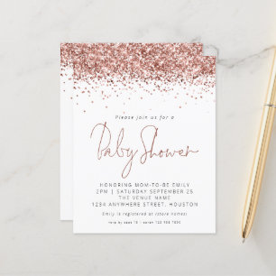 Budget Rose Gold Glitter Baby Shower Invite