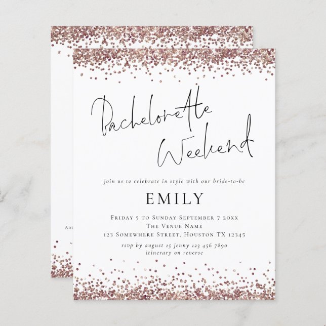 Budget Rose Gold Glitter Bachelorette Weekend  (Front/Back)