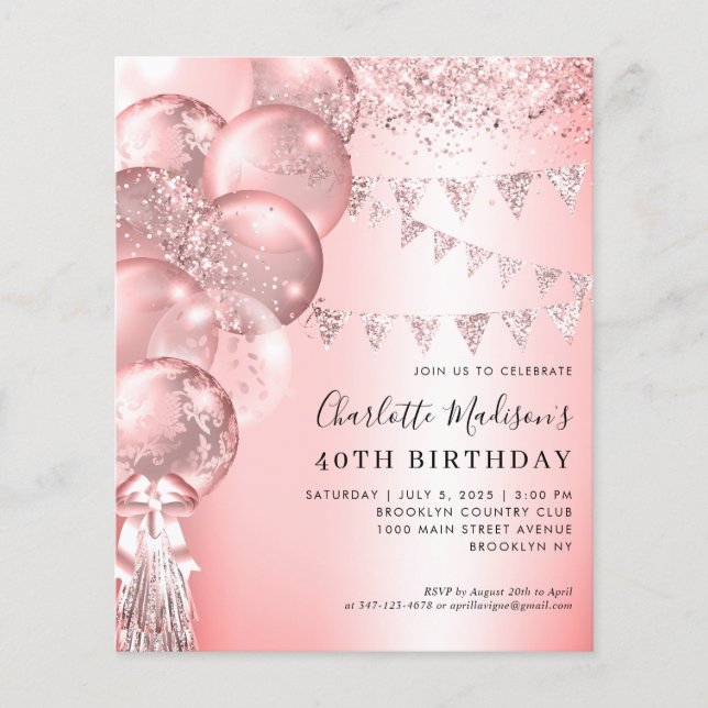 Budget Rose Gold Glitter Balloon Any Age Birthday (Front)