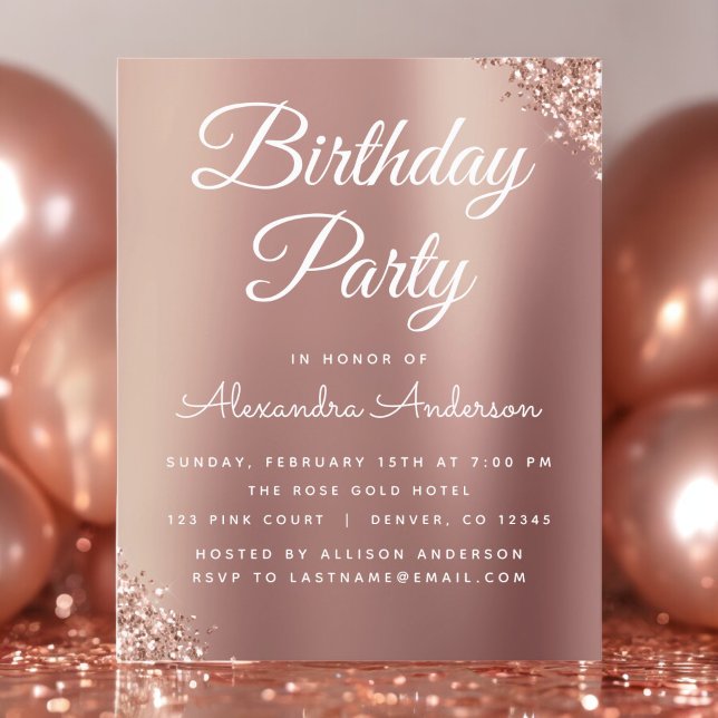 Budget Rose Gold Glitter Birthday Invitation (Creator Uploaded)