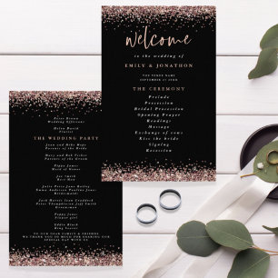 Budget Rose Gold Glitter Black Wedding Program