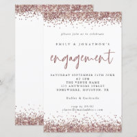 Budget Rose Gold Glitter Borders Engagement Invite