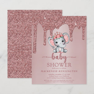 Budget Rose Gold Glitter Drips Elephant Baby Girl
