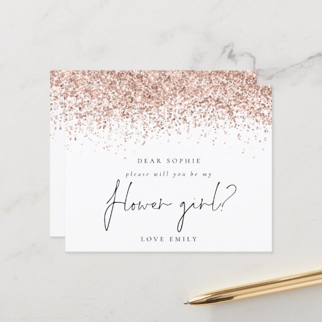 Budget Rose Gold Glitter Flower Girl Request (Front/Back In Situ)