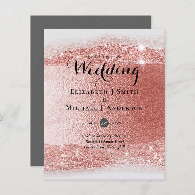 Budget Rose gold Glitter Foil Look Wedding (Front/Back)