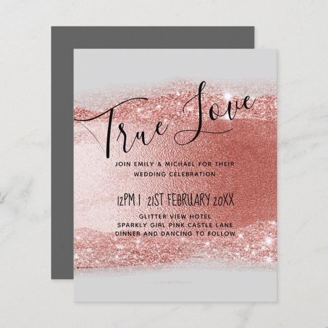 Budget Rose gold Glitter Foil Look Wedding (Front/Back)
