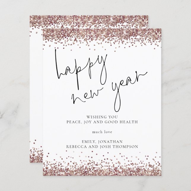 Budget Rose Gold Glitter Happy New Year Card (Front/Back)
