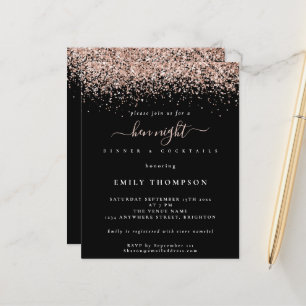 Budget Rose Gold Glitter Hen Night Black Invite