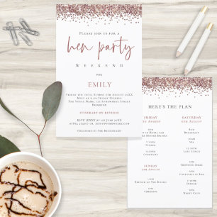 Budget Rose Gold Glitter Hen Party Weekend Invite