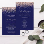 Budget Rose Gold Glitter Navy Blue Wedding Program<br><div class="desc">Budget Rose Gold Glitter Navy Blue Wedding Program. A LARGER size 5.5” x 8.5” at a budget price, on an elegant 110 lb LINEN stock – for a luxury feel at great value, this is perfect for invitations, menus, programs etc. This budget size 5.5 x 8.5” alternative is also available...</div>