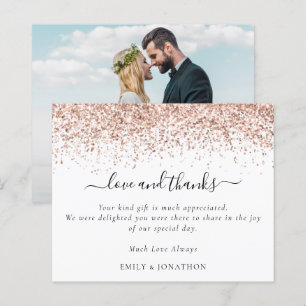 Budget Rose Gold Glitter Photo Wedding Thank You